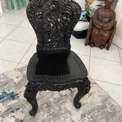 $225 Each.  Carved Antique Asian Chinese Dragon Foo Dog Lion Cherry Blossom Greek Key Chair.  3 For Sale.  Each Different.  Your Choice….