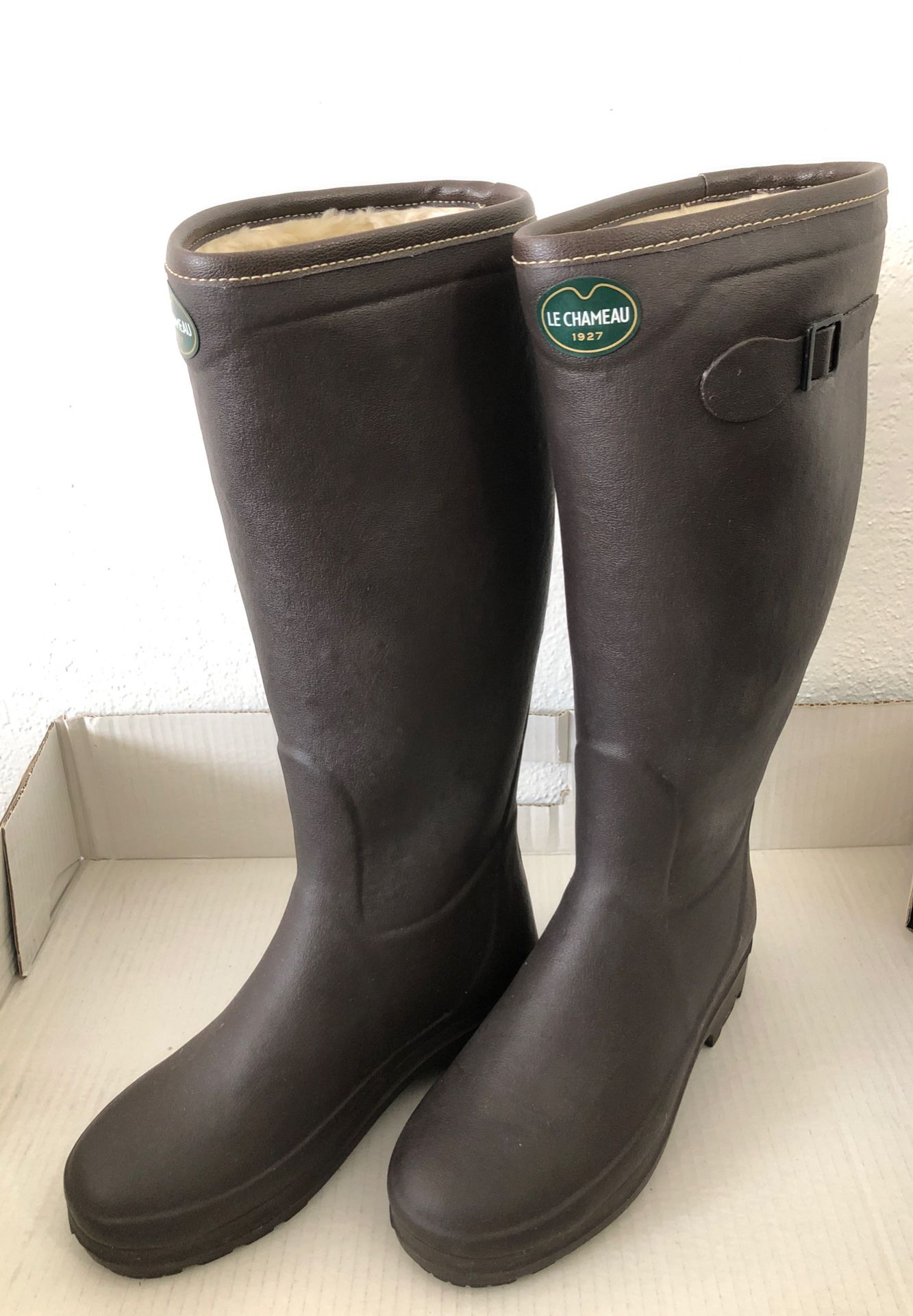 LE CHAMEAU Iris Faux Fur Rain Boots Women Size 39