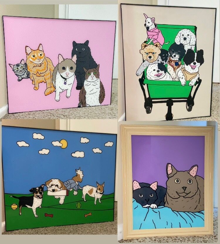 Glass Paintings Family, Friends, Pets, Anime & Cartoon Portraits Available LOCATED IN COVINA