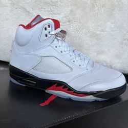 Jordan 5 Fire Red Silver Tongue 