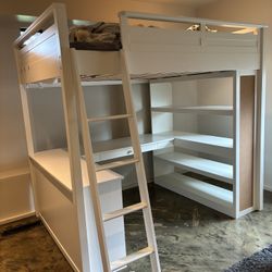 Full Size Loft Bed With Desk And Storage Shelves