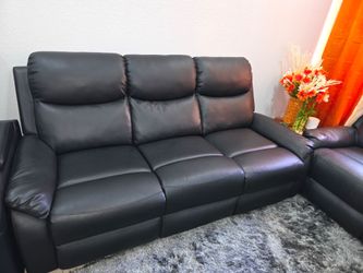 Black Leather Reclining Sofa and Loveseat Set