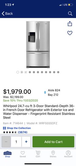 Whirlpool French door fridge
