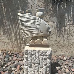 White Plaster Mayan Head On Steel Base - 3 Candle Holder 