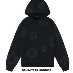 DENIM TEAR HOODIES BLACK MONOCHROME M-2XL