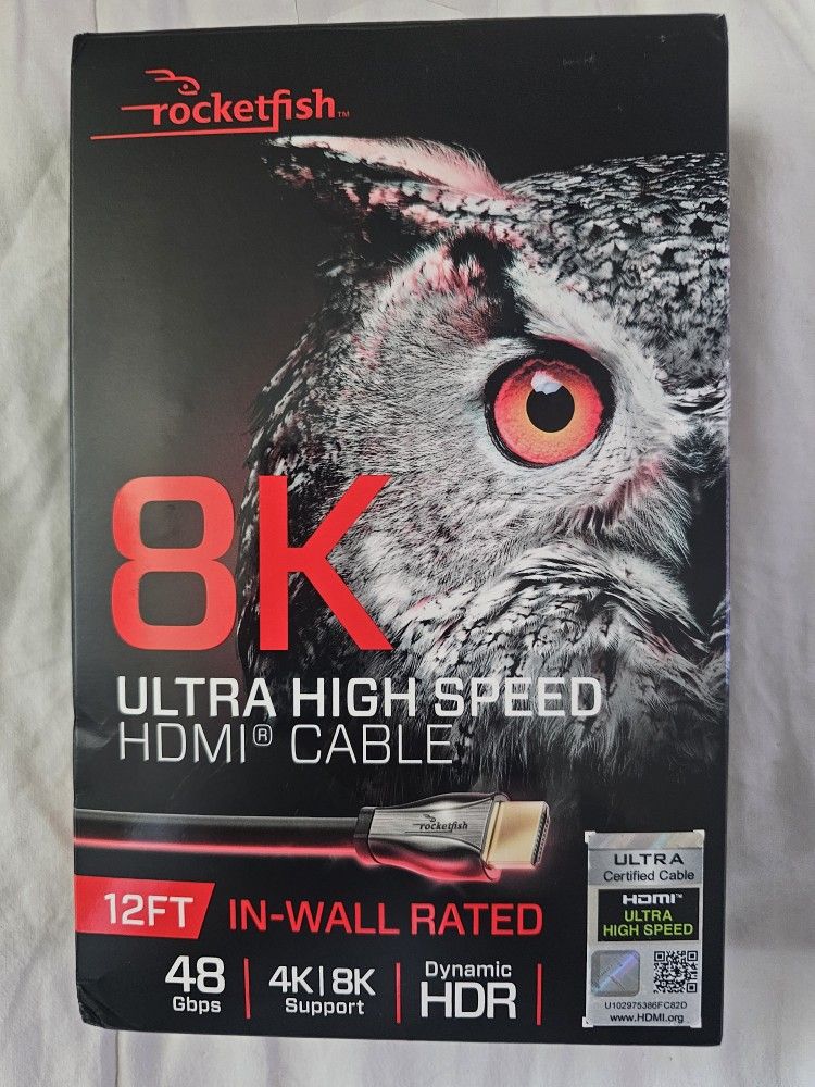 Rocketfish 8k/4K High SPEED 2.1 CERTIFIED 12FT HDMI CABLE