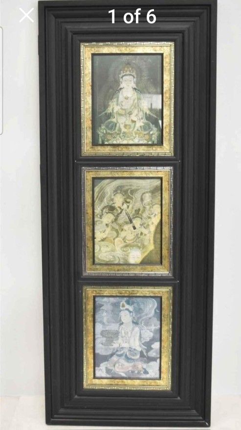 UNIQUE DOOR WITH THREE JAPANESE PRINTS MOUNTED