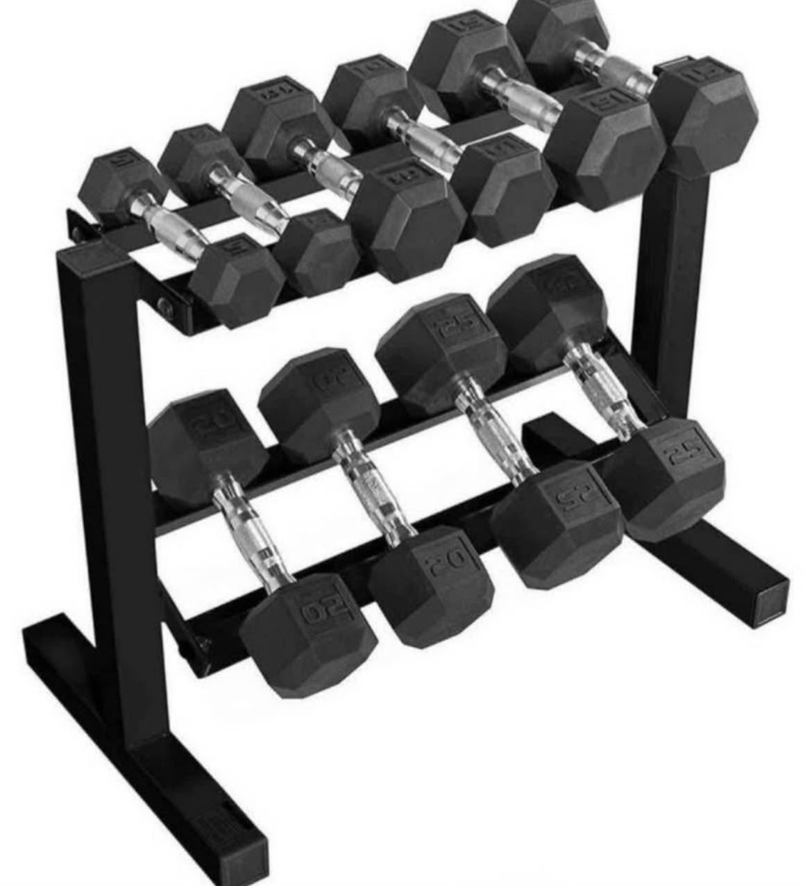 Set 150 lbs Dumbells Rubber With Rack 2 Tier ALL BRAND NEW IN BOX 2 Each 5/10/15/20/25 w RACK FIRM PRICE 250$