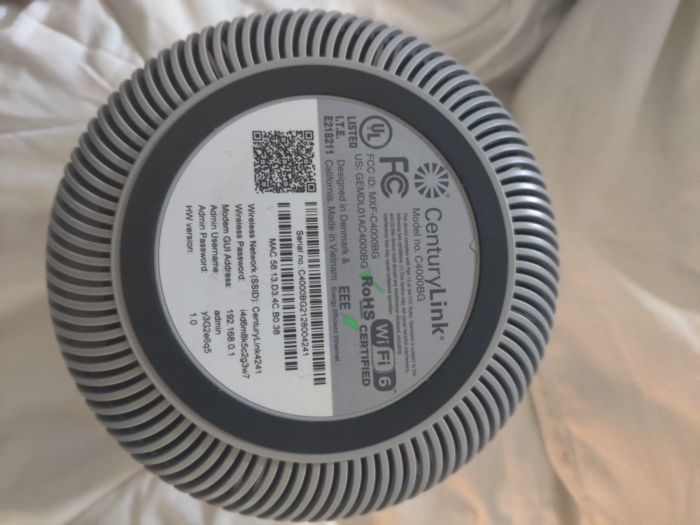 CenturyLink C4000BG WiFi Modem Router With Power Adapter and Cables for