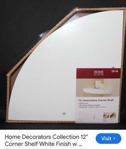 HOME DECORATORS COLLECTION 737 118 12in Decorative Corner Shelf • White finish • Mounting hardware included • Actual size: 1.75in h x 12in w x 12in d