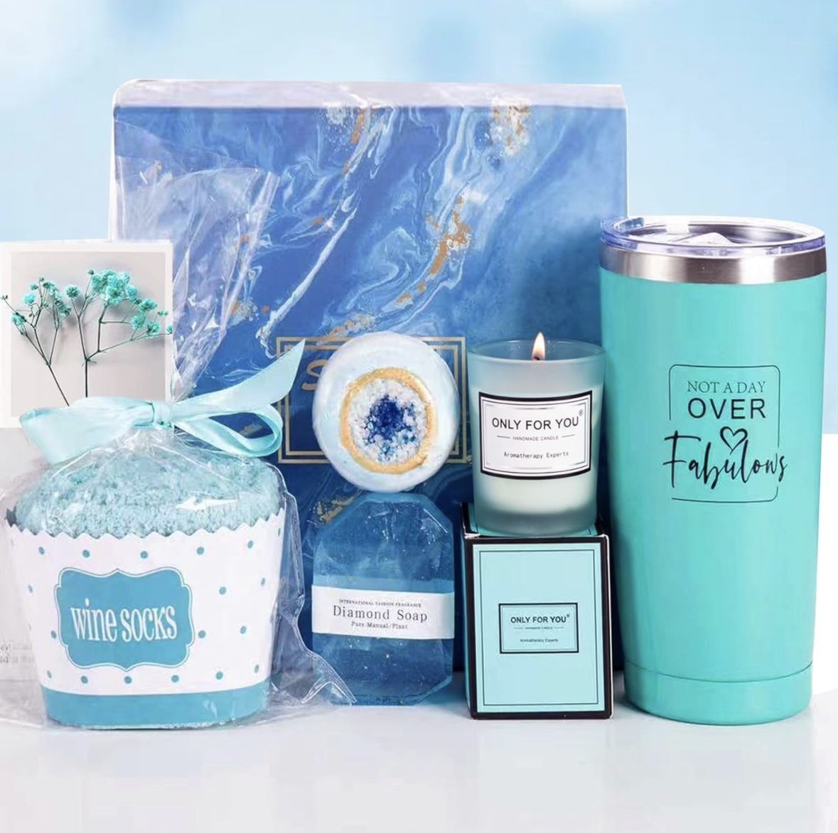 6 Pcs Birthday Gifts for Women, Relaxing Spa Gift Basket Set,for Mom Sister, Christmas Gift (blue)