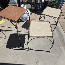 3 Plant Stands Iron/Metal Tile Top