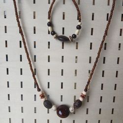 Wood And Nut Shell Necklace And Bracelet 