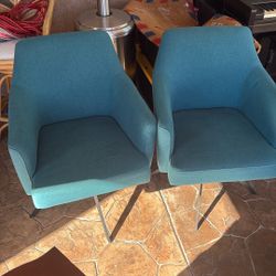 Accent Chair Blue Fabric Metal Legs