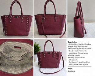Michael Kors burgundy (maroon) studded tote purse