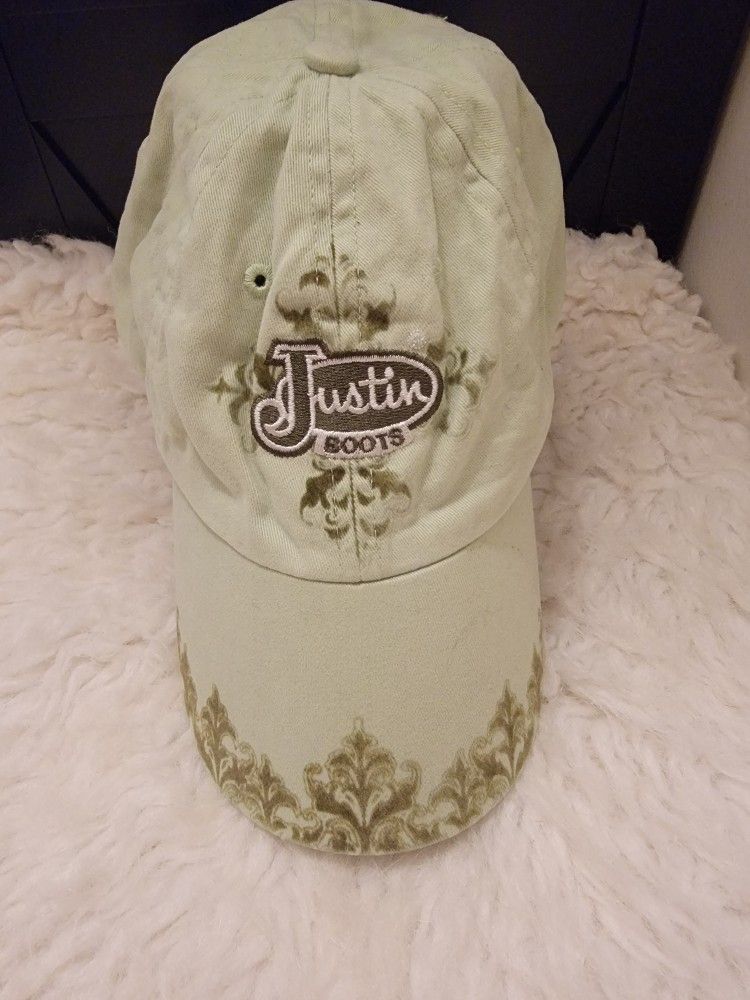 Justin Boots Green Cotton Strapback Baseball Cap Hat