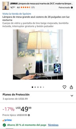 Navy Blue Glass Table Lamp with Linen Shade