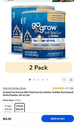 (2 pack) Go & Grow 360 Total Care by Similac Toddler Nutritional Drink Powder, 24-oz Can