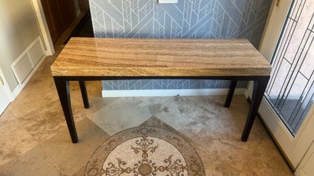 Solid Travertine and Wood Console Table – Designer Entryway / Sofa Table – Palm Desert