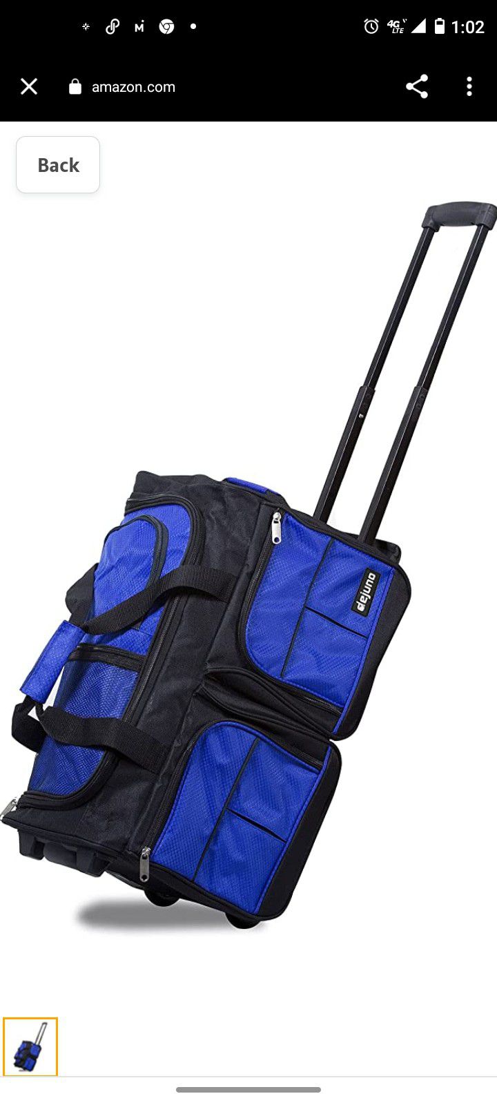 Dejuno 20-Inch Carry-on Rolling Duffle Bag, Blue