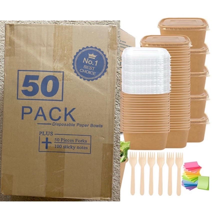 New 50 Count Paper Bowls, Disposable Meal Prep Containers with Lids