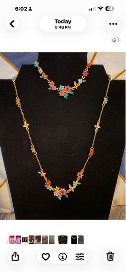 Gold-Tone Multicolor Floral Crystal Necklace and bracelet