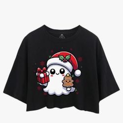 Christmas Themed Black Crop Top-NEW