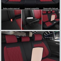 Wine Red and Black Leather Car Seat Cover Breathable Universal Front and Rear Car Seat Cover