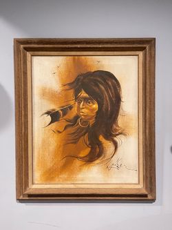 Mid Century oil painting of Native American