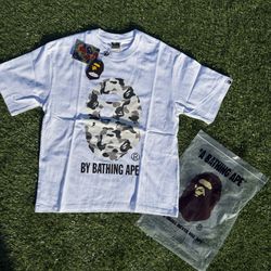 BAPE white tee white/grey camo big ape head logo Size M