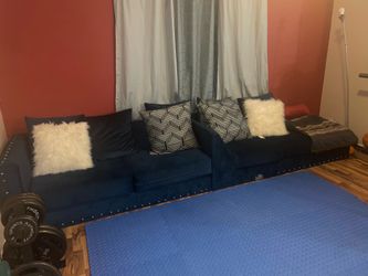 Blue velvet soft sectional couch- 2 pieces