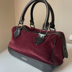 Burberry Burgundy Velvet Boston Handbag Bag