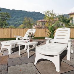New Outdoor Patio Chaise Lounge Set (2 Chairs + Table) 
