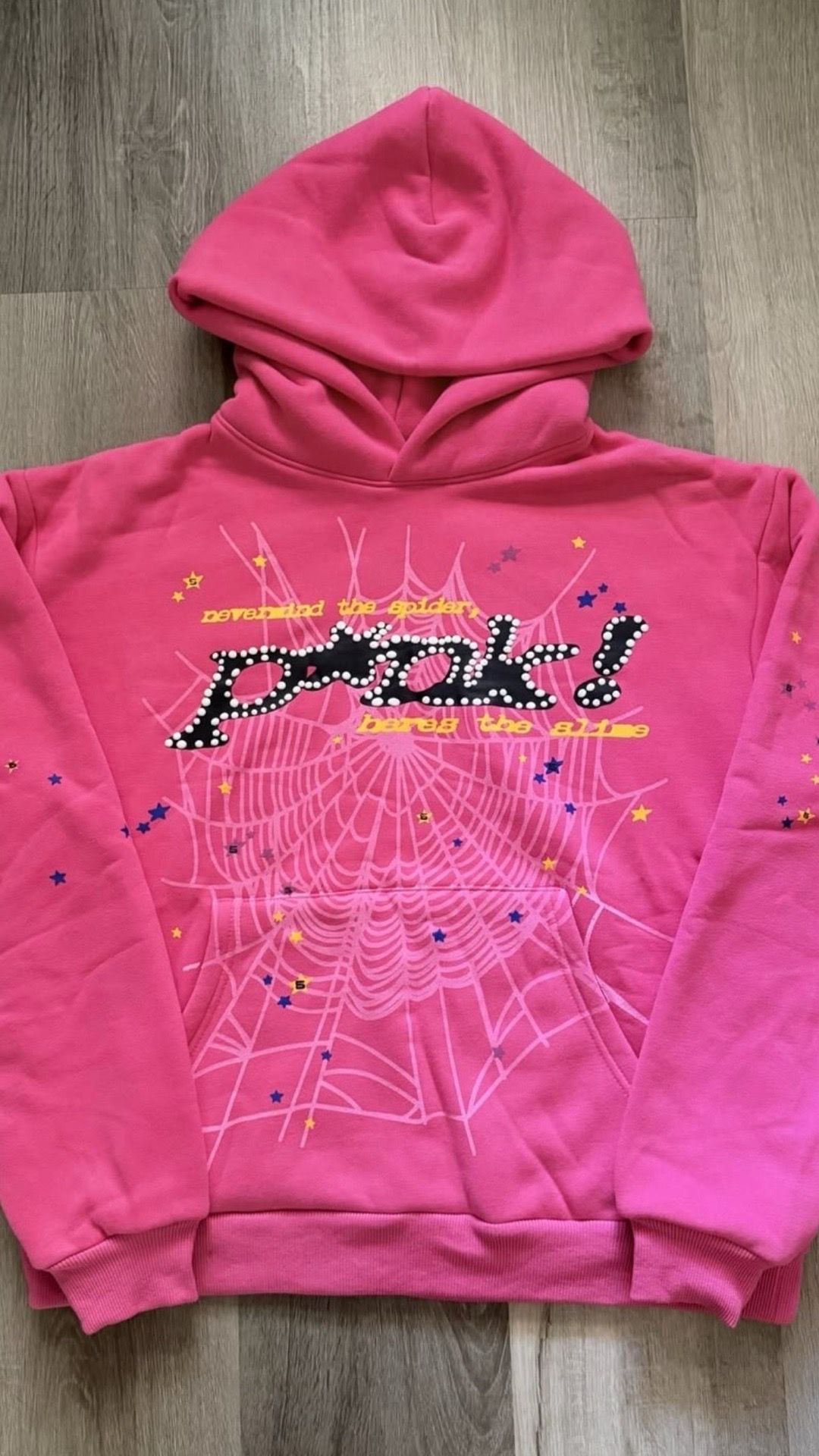 Pink sp5der hoodie used lightly