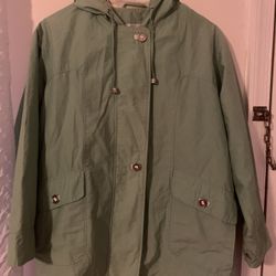 Larry Levine Sport Womens  Mint Green Hooded Hoodie Lined Jacket Coat Size PS