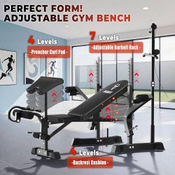 Adjustable Weight Bench Press Set - Full Body Strength Training Workout Bench, 8 in 1 Multi-Function Exercise Equipment with Leg Developer, 