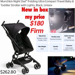 New sealed in box Munchkin® Night Owl™ Lightweight Travel Stroller with Wheel Lights, Ultra Compact Baby Stroller for Everyday Travel and Easy Storage