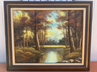 Oil painting Scenic Forest And River