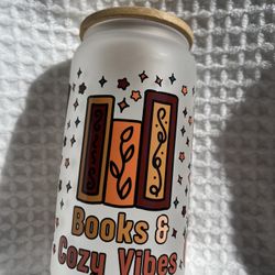Fall Book Lover Glass Cup With Lid And Straw