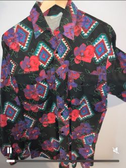 Vintage Western Signatures by Ed West 80's 90's Rodeo Cowboy Shirt Medium Roses