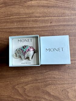 NEW Monet Pewter Elephant And Crystal Hinged Collectible Box