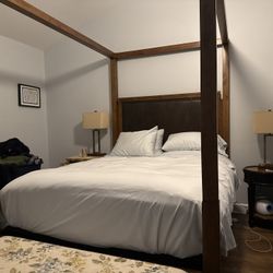 Bassett 4 Poster Queen size Bed frame with leather Headboard