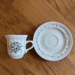 Vintage Tabletops Unlimited Cup and Saucer set Blueberry and Hearts - set of 12