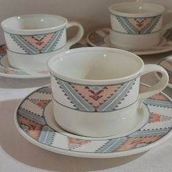 Mikasa Intaglio Santa Fe, Set Of Four Cups And Saucers 
