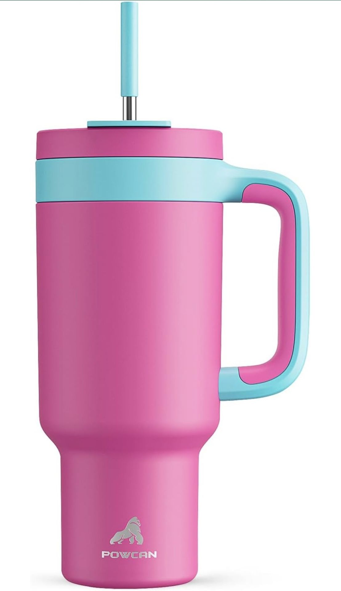 POWCAN 40 oz Tumbler with Handle, 2-in-1 Straw and Sip Lid, Leakproof