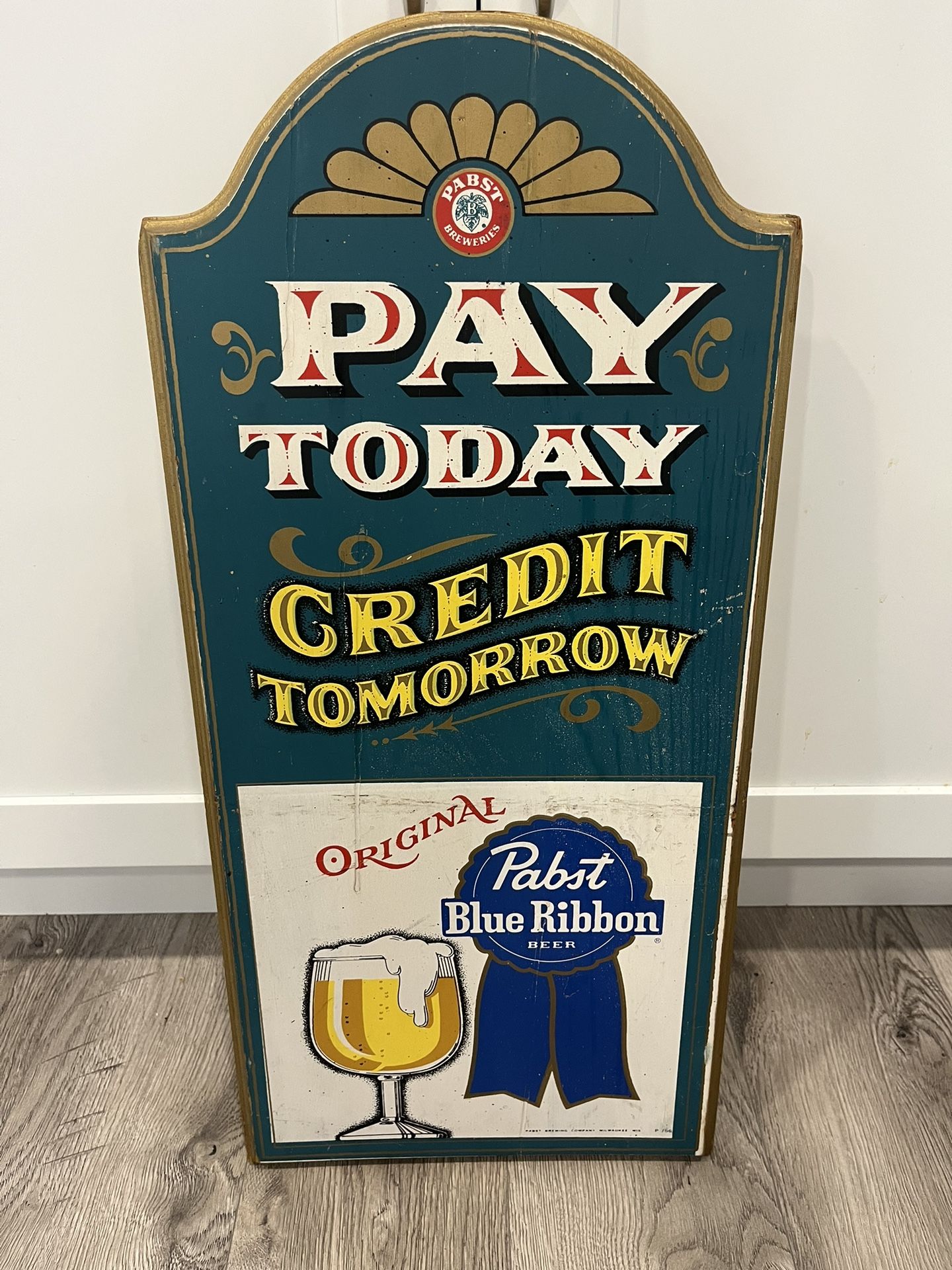 Pabst Blue Ribbon Wooden Beer Bar Sign Vintage