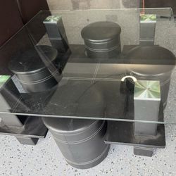 Glass Coffee Table With 4 Stools