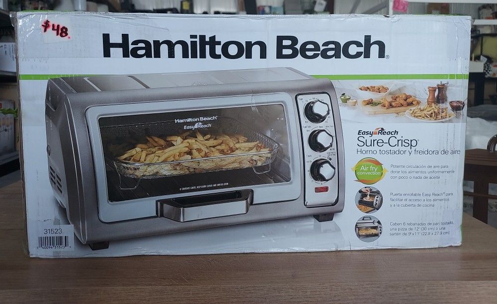 Hamilton Beach Sure-Crisp Air Fryer Toaster Oven with Easy Reach Door, 6 Slice Capacity, Stainless Steel, 31523