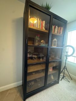 Wooden Bookshelf with Glass Doors