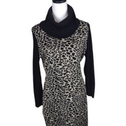 Calvin Klein Leopard Print turtle neck long sleeve Dress size Large